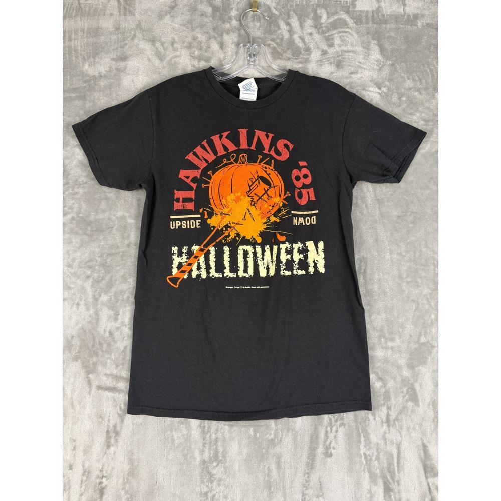 Stranger Things Hawkins '85 Halloween T Shirt Black Graphic Tee Women's Small